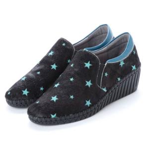 カリシモアルテ Carissimo alte 本革 ウェッジソールスリッポン （ブルーコンビ）