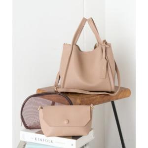 カシュカシュ cache cache ミニショルダー付ソフトレザー 調ミニバッグ （ベージュ）