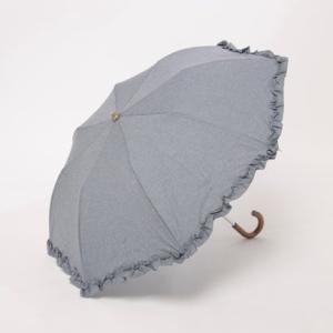 カシュネ cache nez シャンブレーフリルトップレス2段折りたたみ傘 （BL）