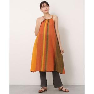 【チャイハネ】カラパナストライプワンピース オレンジ