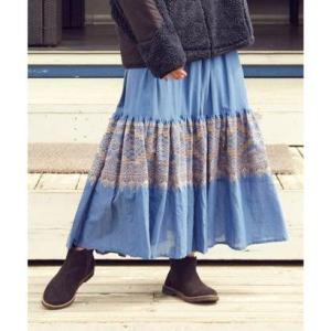 【チャイハネ】ボヘーノ刺繍ティアードスカート ブルー