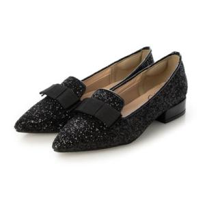 シックス CHICS リボンデザイングリッターローヒールパンプス （BLK）