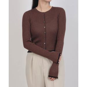 クラネ CLANE CONTRAST TRIM SHEER KNIT CARDIGAN （BROWN）