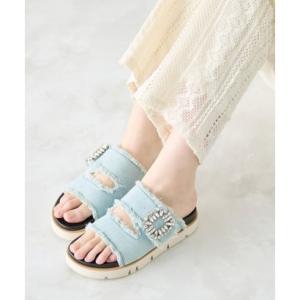 コカ COCA 厚底 デニム ビジューバックル サンダル （BU）