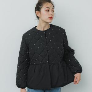 コカ coca ポリタフタパールキルティングティアードブルゾン （Black）