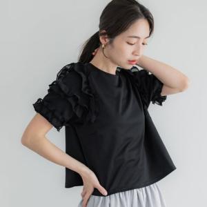 コカ coca 袖フリル半袖トップス （Black）