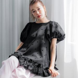 コカ coca フロッキードットフリルブラウス （Black）