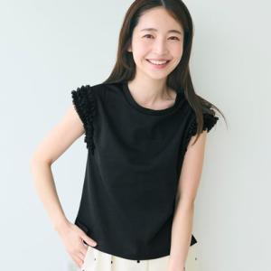 コカ coca 肩フリルノースリーブTシャツ （Black）