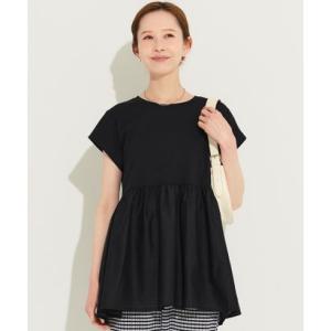コカ coca クルーネックドッキングギャザートップス （Black）