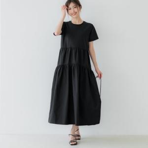 コカ coca シルキータッチドッキングギャザーワンピース （Black）
