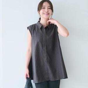 コカ coca ヘリンボーンストライプノースリーブブラウス （Charcoal）