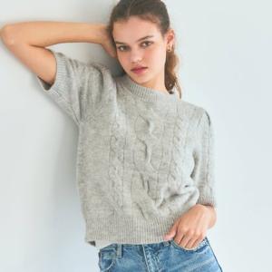 コカ coca ヤク風ケーブル半袖ニット （Lt.gray）