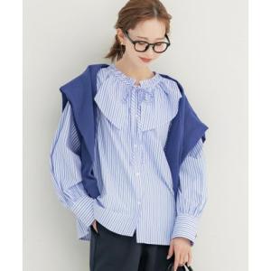 コカ coca 襟フリルオーバーサイズシャツ （Stripe）