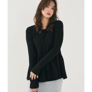 コカ coca ウォッシャブル ペプラムギャザーニットトップス （Black）