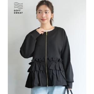 コカ coca ソフトスウェット異素材フリルパーカー （Black）