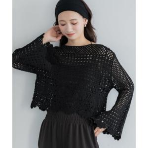 コカ coca フレアスリーブクロシェニット （Black）