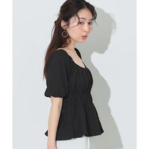 コカ coca クロスシャーリングパフスリーブトップス （Black）