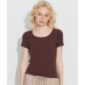 コカ coca とろみUネックリブTシャツ （Brown）
