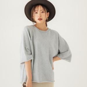 コカ coca 裏毛切りっぱなし7分袖スウェットトップス （Gray）