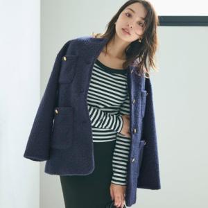 コカ coca プードル金釦ノーカラーコート （Navy）