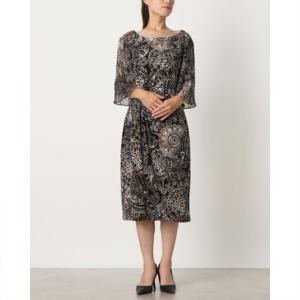 コネクテッドアパレル Connected APPAREL モダンなペイズリープリント ウエストタック入りで女性らしいシルエット （ブラック）