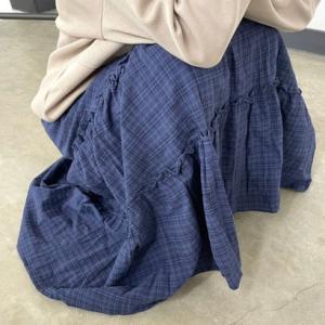 シーアールビー CRB チェックティアードスカート （ブルー）