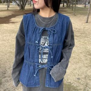 シーアールビー CRB デニムリボンベスト （ブルー）