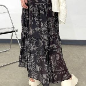 シーアールビー CRB ペイズリーティアードスカート （ブラウン）