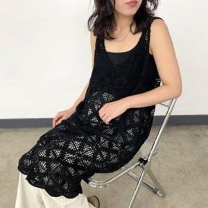 シーアールビー CRB クロシェキャミワンピース （ブラック）