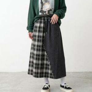 シーアールビー CRB チェック切替デニムスカート （ブラック）