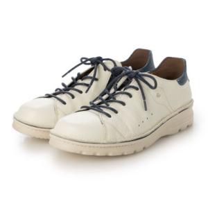 ドラ Dola 本革サイドジップレースアップスニーカー DO7091 （アイボリー/ネイビー）