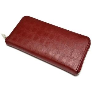 ダックス DAKS Checker emboss（チェッカーエンボス） ラウンドファスナー長財布 （レッド）