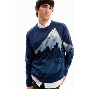 デシグアル Desigual 風景モチーフ ハイゲージニットセーター （ブルー）