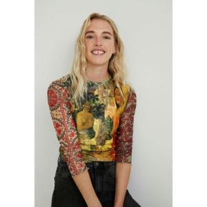 デシグアル Desigual ポリネシア チュール袖 Tシャツ （ピンク/レッド）