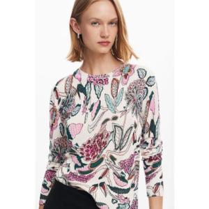 デシグアル Desigual 長袖セーター、丸首、花柄のディテール （ホワイト）