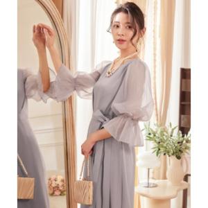 ドレスプラス DRESS+ パーティードレス 結婚式 ワンピース シアー素材 （ライトグレー）