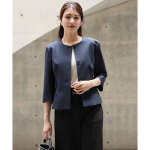 ドレスプラス DRESS+ スリット入りノーカラージャケット （ネイビー）