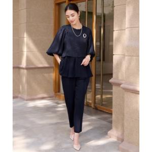 ドレスプラス DRESS+ 着回し自在なペプラムパンツセットアップ （ネイビー）