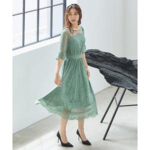 ドレスプラス DRESS+ ワンピース ドレス レース チュール フレア Aライン ミモレ丈 パーテ...