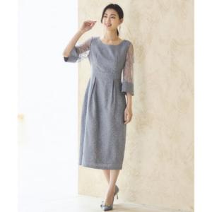 ドレスプラス DRESS+ ダマスク柄ミモレ丈結婚式パーティードレス （アッシュグレー）