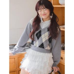 エムズエキサイト ems excite シャツ襟付きアーガイルNTPO （GRY1）