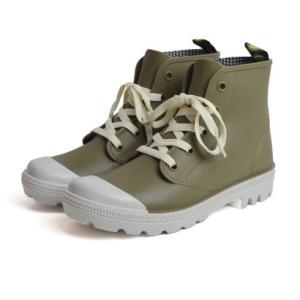 イーラ Era レディース スニーカー レインシューズ 防水 防滑 屈曲 撥水 ハイカット レースアップ 晴れ雨兼用 （カーキ）