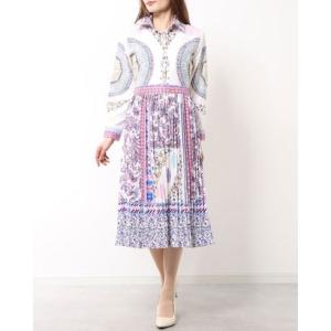 エフ ef. 白地にパステルカラーの小花柄がお洒落なプリーツワンピース （ホワイト）