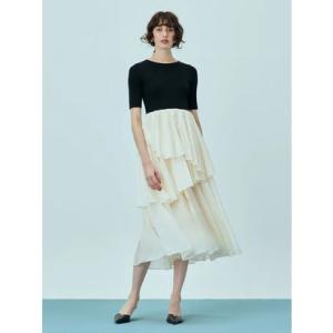 エイミーイストワール EIMY ISTOIRE ニットドッキングラッフルワンピース （BLACK）