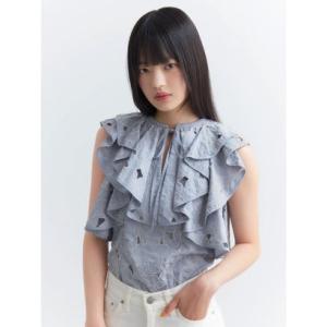 エイミーイストワール eimy istoire flower embroideryラッフルブラウス （GREY）｜locondo-shopping