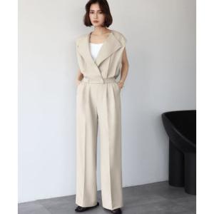 エルフランク ELFRANK ショートタックベスト＆タックパンツ セットアップ 上下セット（ベージュ）