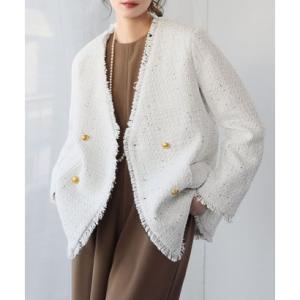 エルフランク ELFRANK ツイードフリンジノーカラージャケット（ホワイト）