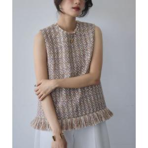 エルフランク ELFRANK ミックスツイード フリンジ ノースリーブ ベスト（ベージュ）