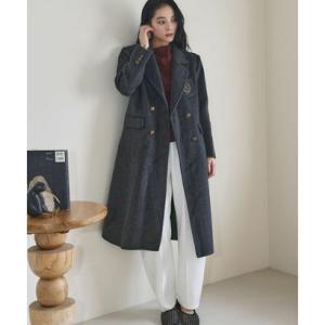 エルフランク ELFRANK 【ウール70％】プレッピー エンブレム刺繍 ロングコート チェスターコート ウールコート（グレー）