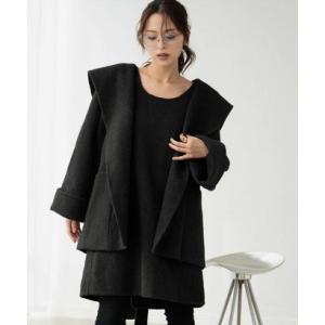 エルフランク ELFRANK 【ウール68％】ベスト付き ベルテッド ハーフコート （ブラック）